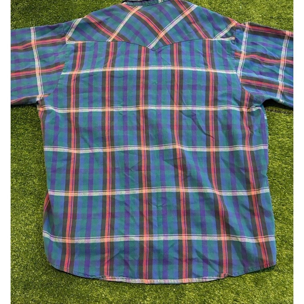 Vintage five brother shirt mens XL blue green pearl snap pockets western 39 - Picture 8 of 13